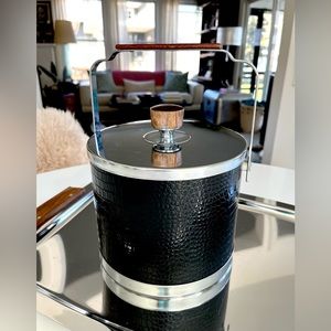 Vintage | Ice Bucket | Atapco | Faux Crocodile + Wood + Chrome MCM | Bar Cart